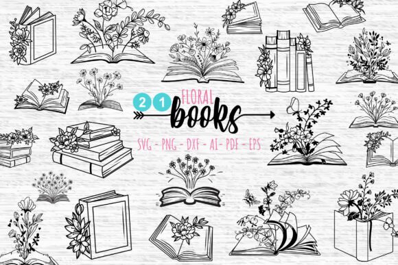 Download Books &amp; Flowers SVG Bundle, 21 Book SVG - Book svg Collection