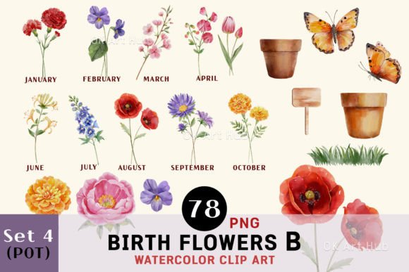 Download Birth Month Flowers &amp; Pots - Premium Resources