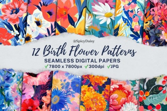 Download Birth Month Flowers Seamless Patterns - Premium Resources
